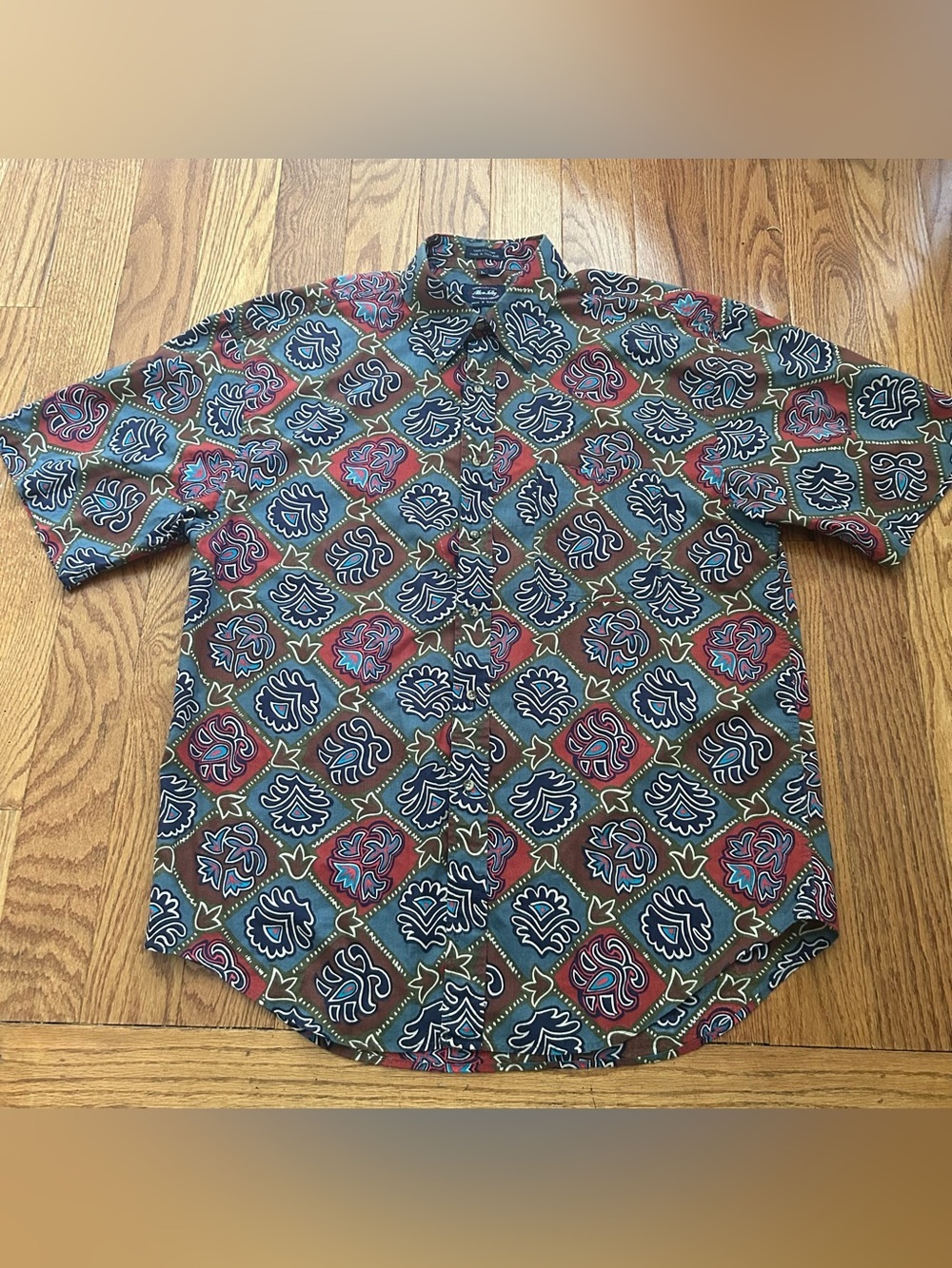 Vintage Allen Lolly Paisley Button Up Shirt L Retro 90s Abstract Camp Casual EUC